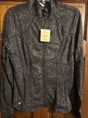 Fabletics Black & Gray Printed Full-Zip Utility Jacket